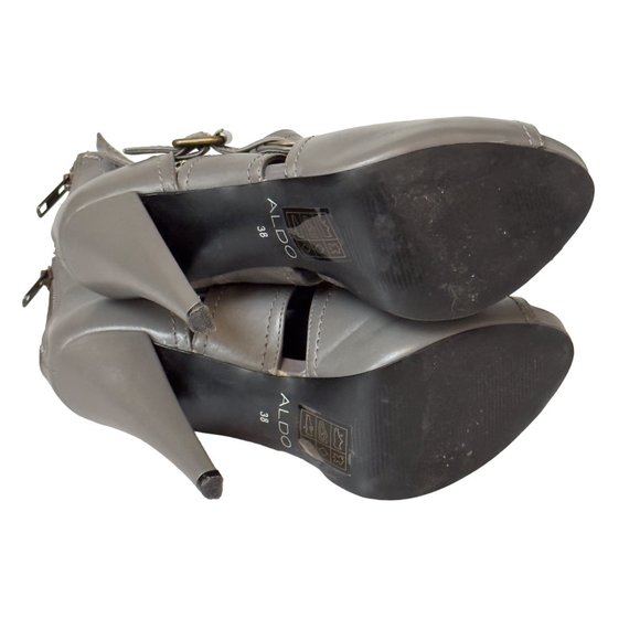 Aldo Shoes Gray Leather Buckle Peep Toe Platform High Heel Bootie Women Eu 38 US - Picture 5 of 15